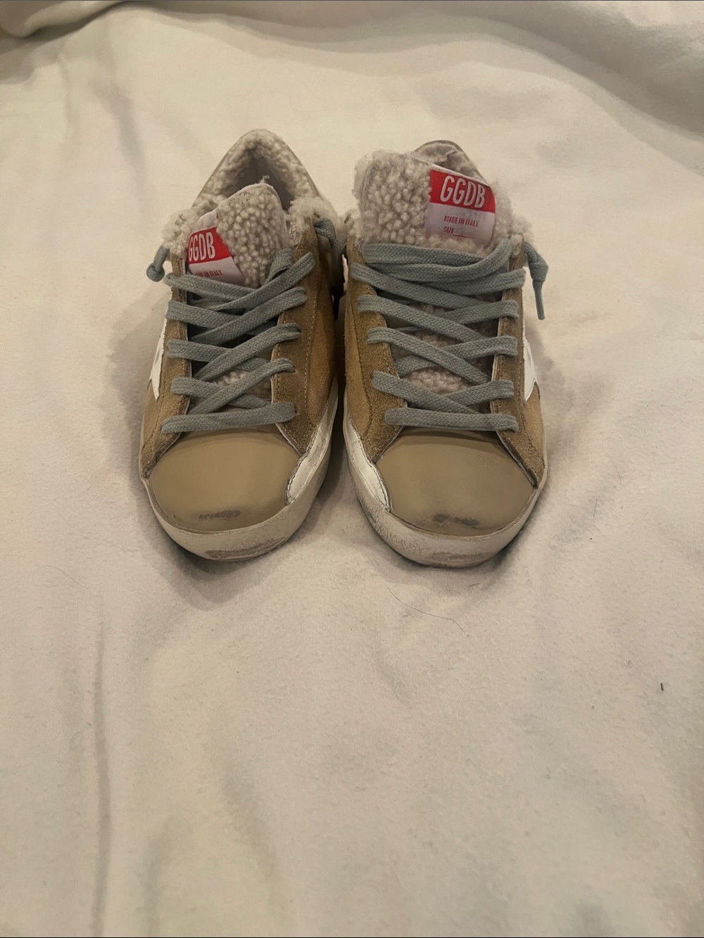 Golden Goose Beige Suede Sneakers with Gray Laces